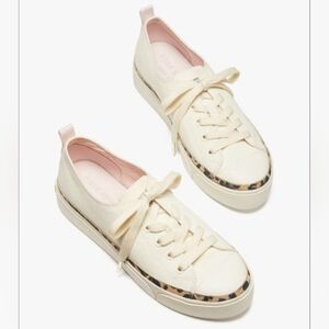KATE SPADE "KAIA" Platform Sneakers, Cream Canvas With Leather Leopard Trim Sz 8